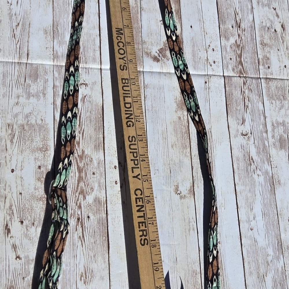 Vera Bradley Small Crossbody Bag Teal Brown Feather Print Adjustable Strap EUC - Picture 10 of 13